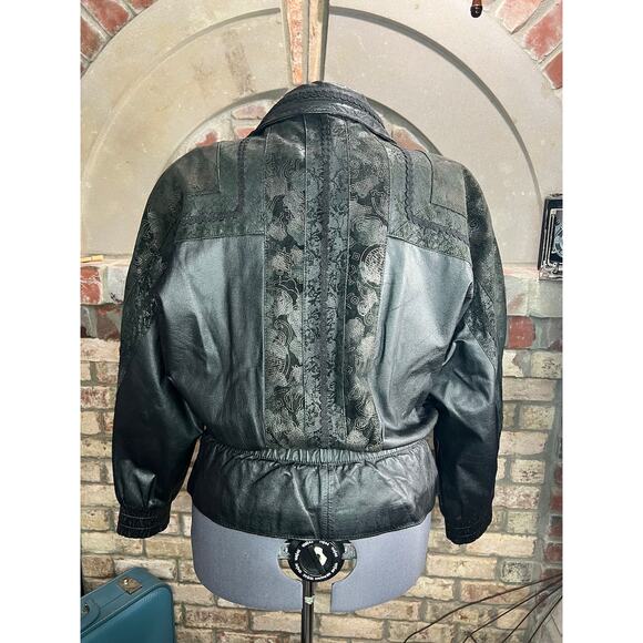 badlands leather jacket unique pattern dolman sleeve 1990s black - Picture 3 of 16